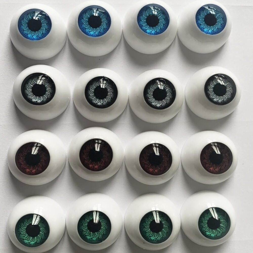8 Pairs of 4 Colors 22mm Half Round Realistic Acrylic Eyes for Halloween Props,
